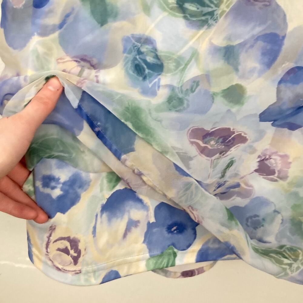 VTG Womens White & Blue Sheer Floral Maxi Skirt XS Fairy Cottage Ethereal Y2K - Picture 5 of 9